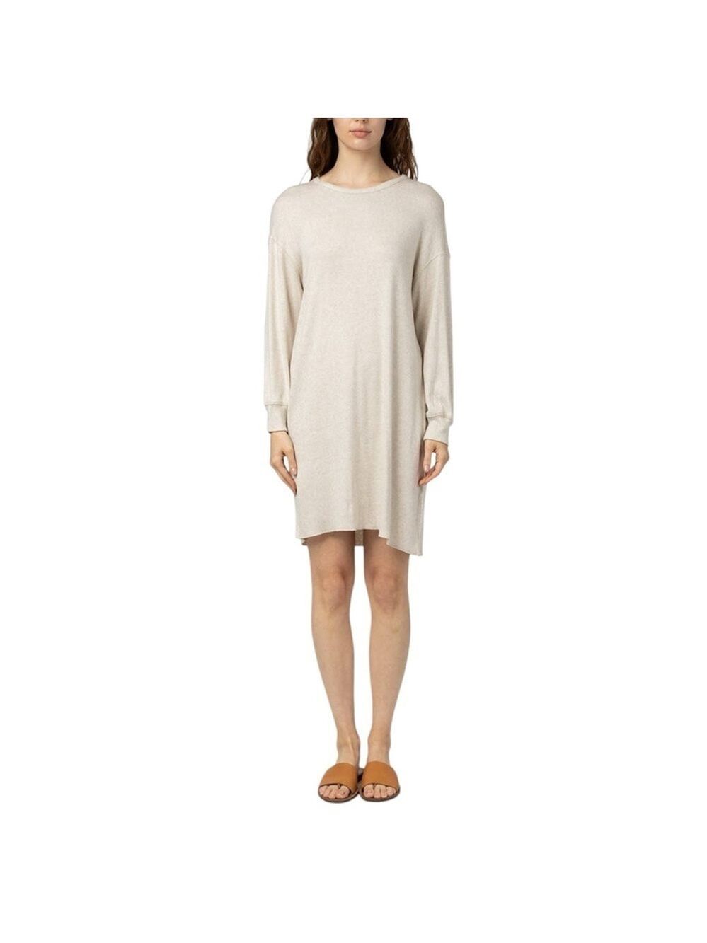 Mod Ref Relaxed Fit Soft Knit Scoop Neck Drop Shoulder Long Sleeve Dress